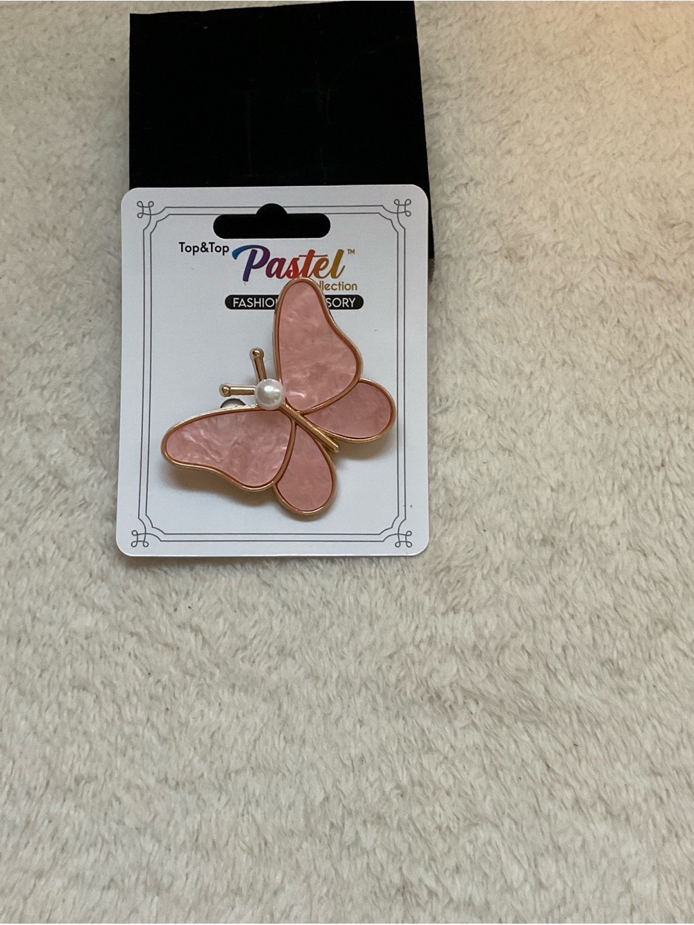Pastels Pink Enamel Butterfly Pin with Pearl Accent